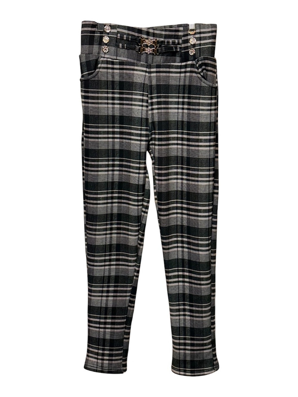 Black & Gray Plaid Jahia Tailored Pants